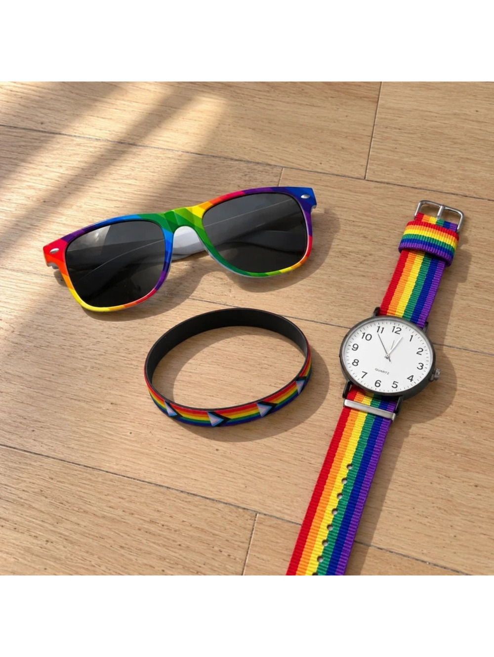 Rainbow Pride 3 Piece Set Watch Sunglasses Bracelet LGBTQ Accessories Gift